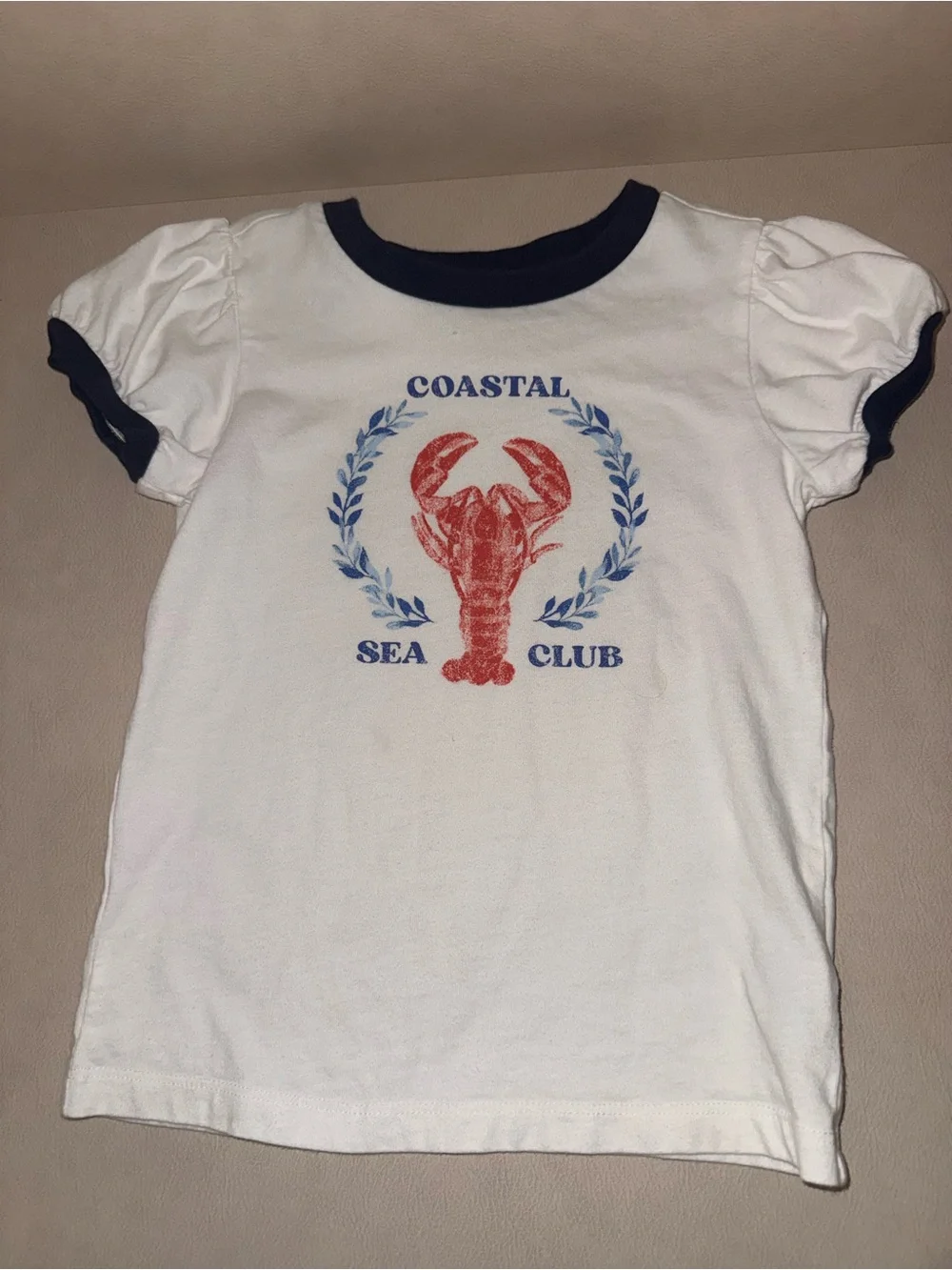 Janie and Jack White Tee with Navy Trim & Red Lobster Graphic